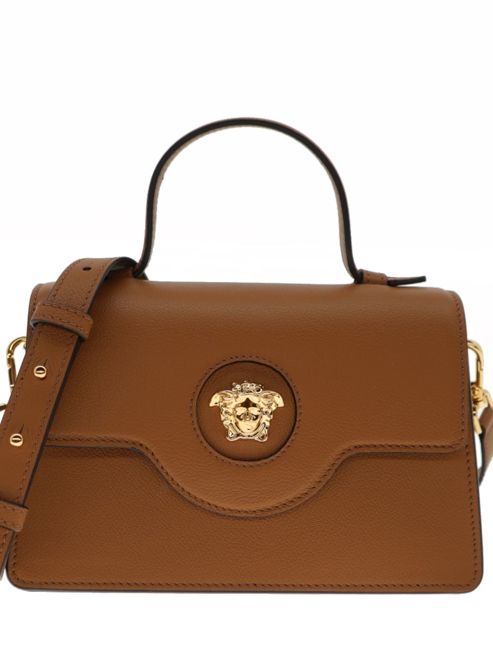 Versace Medusa Top Handle Shoulder Bag Brown Leather New